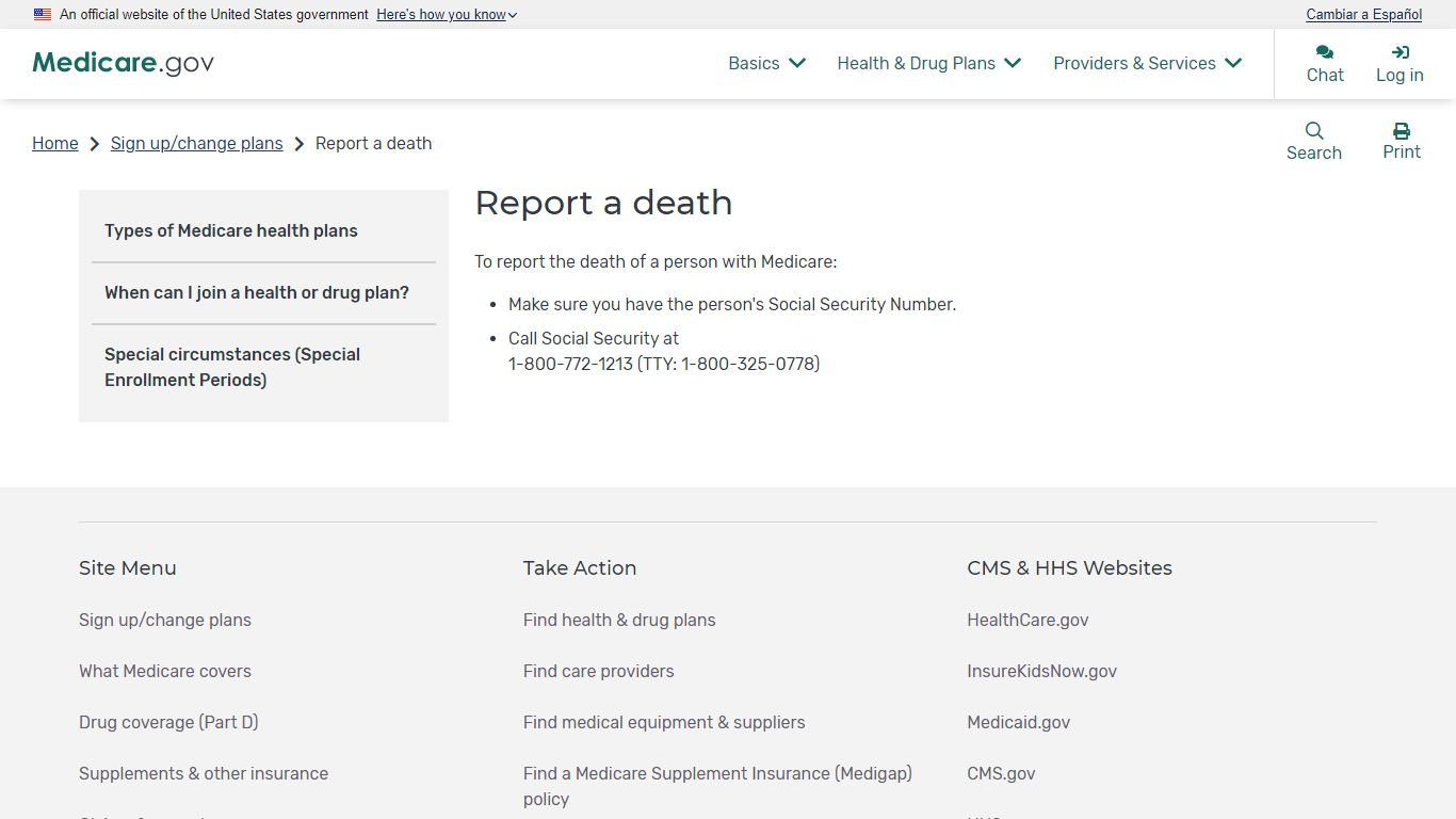 Report a death | Medicare